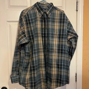 Roundtree & Yorke Plaid Button Down Shirt - Blue and Tan